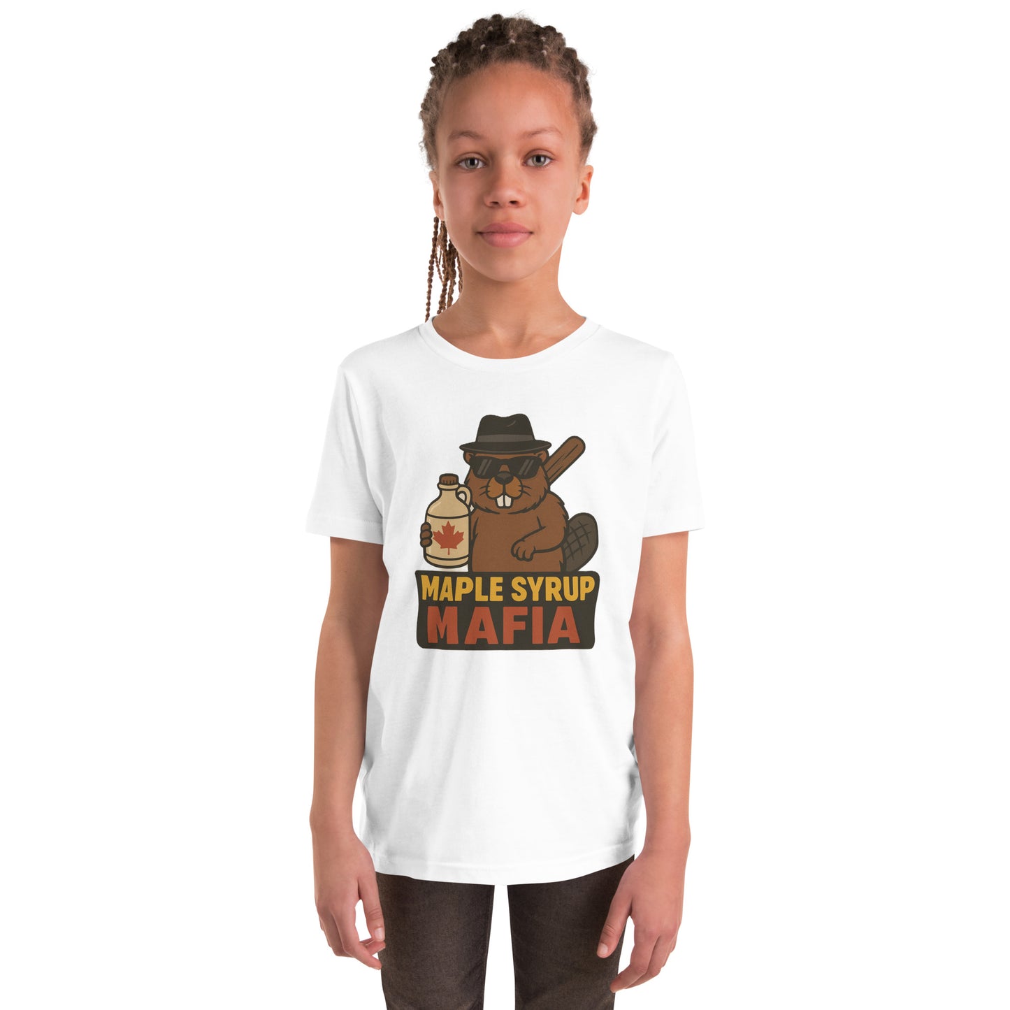 Maple Syrup Mafia Youth Short Sleeve T-Shirt  from Rare Plus Apparel – unique movie & pop culture inspired design.