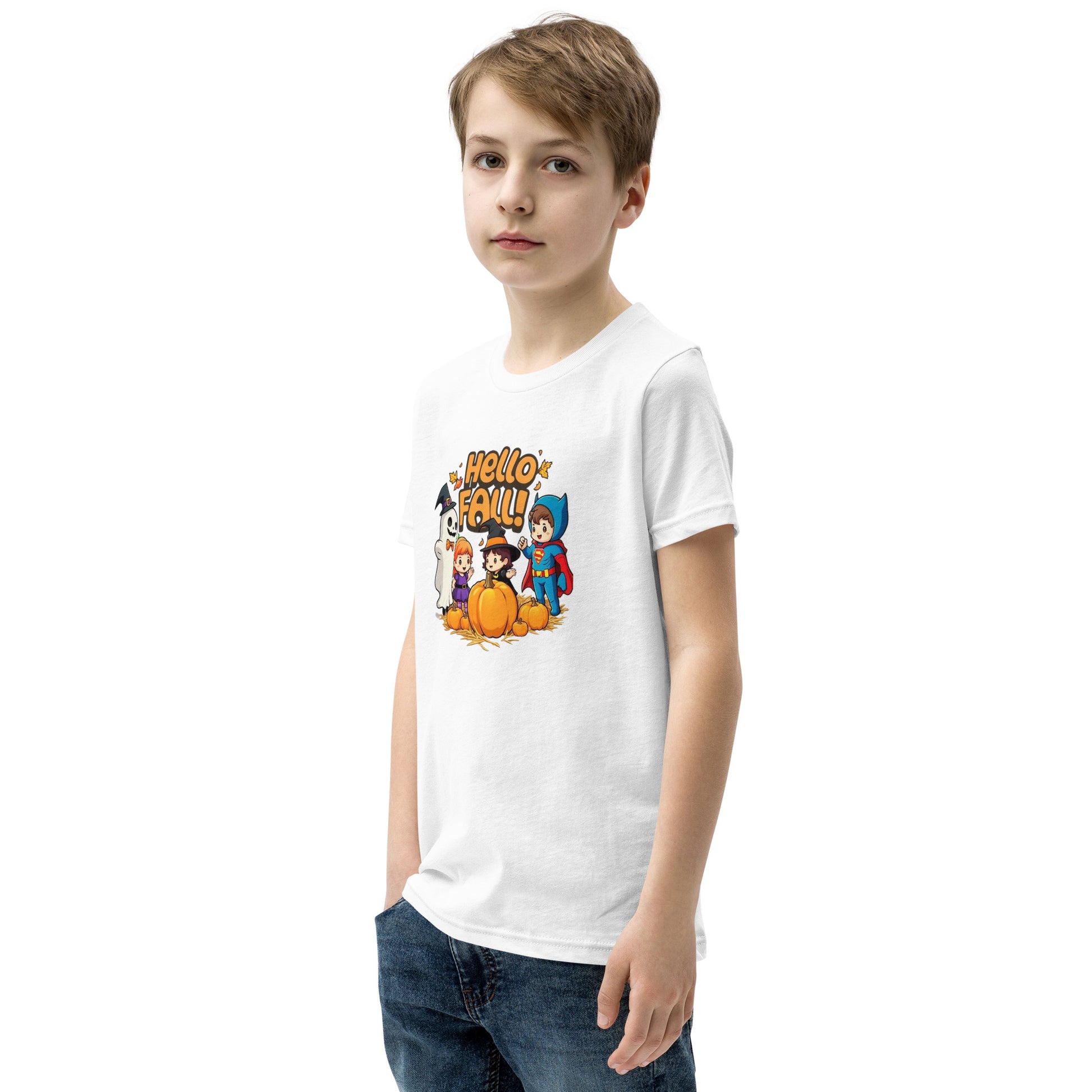 Hello Fall Youth Short Sleeve T-Shirt  from Rare Plus Apparel – unique movie & pop culture inspired design.