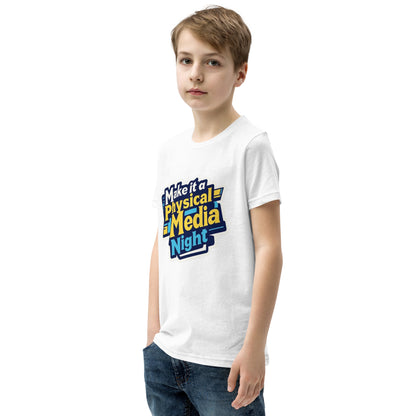 Make it a Physical Media Night Youth Short Sleeve T-Shirt  from Rare Plus Apparel – unique movie & pop culture inspired design.