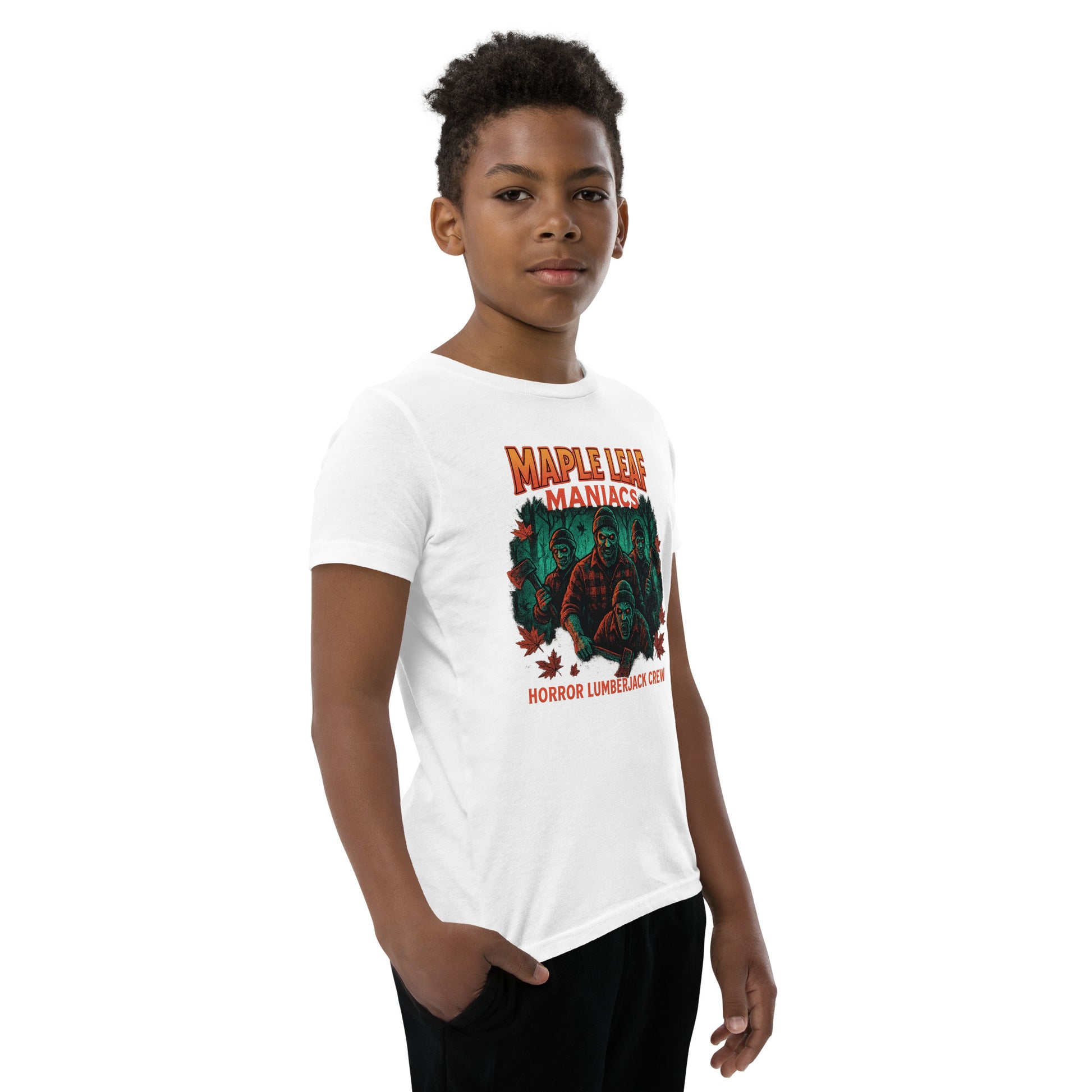 Maple Leaf Maniacs Youth Short Sleeve T-Shirt  from Rare Plus Apparel – unique movie & pop culture inspired design.