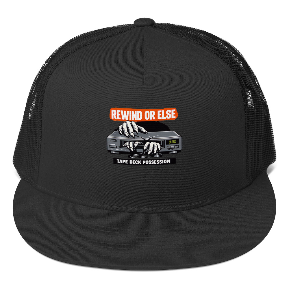 REWIND OR ELSE: Tape Deck Possession Trucker Cap - Shop Now at Rare Plus Apparel REWIND OR ELSE: Tape Deck Possession Trucker Cap - Image 2