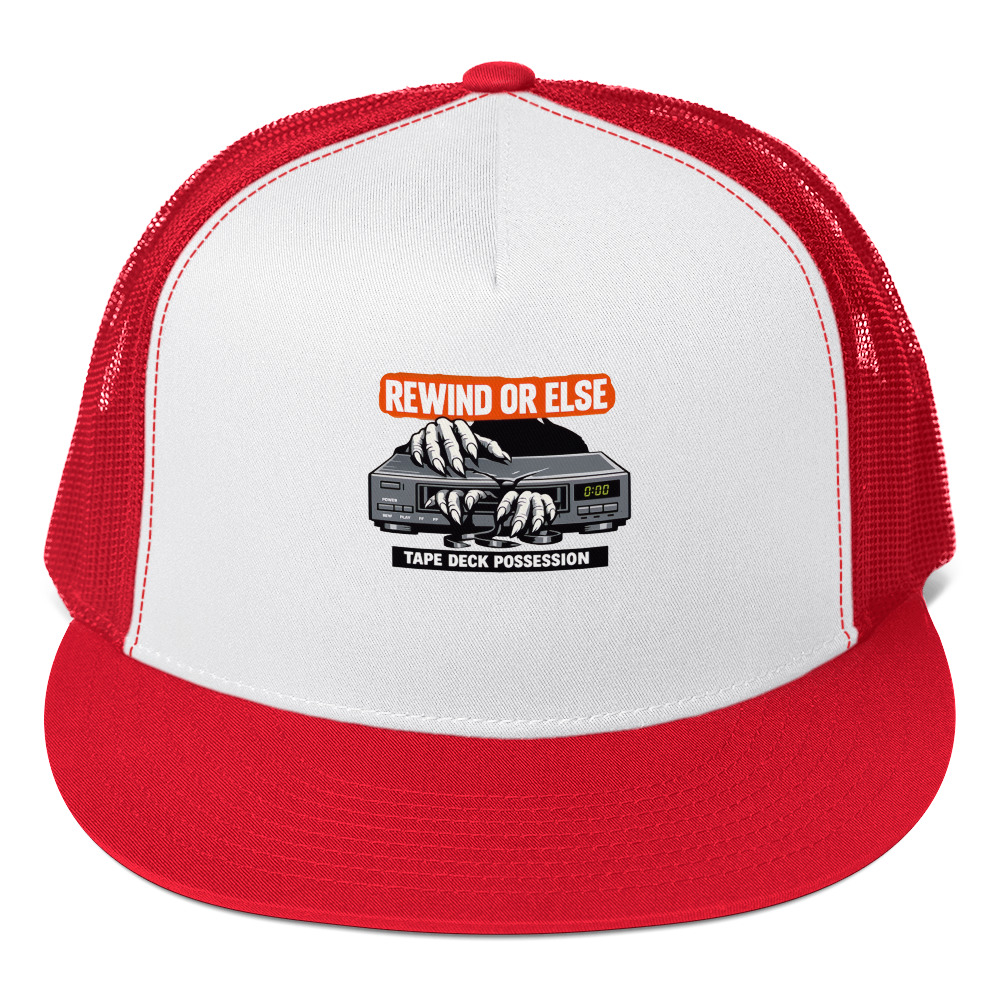 REWIND OR ELSE: Tape Deck Possession Trucker Cap - Shop Now at Rare Plus Apparel REWIND OR ELSE: Tape Deck Possession Trucker Cap - Image 4