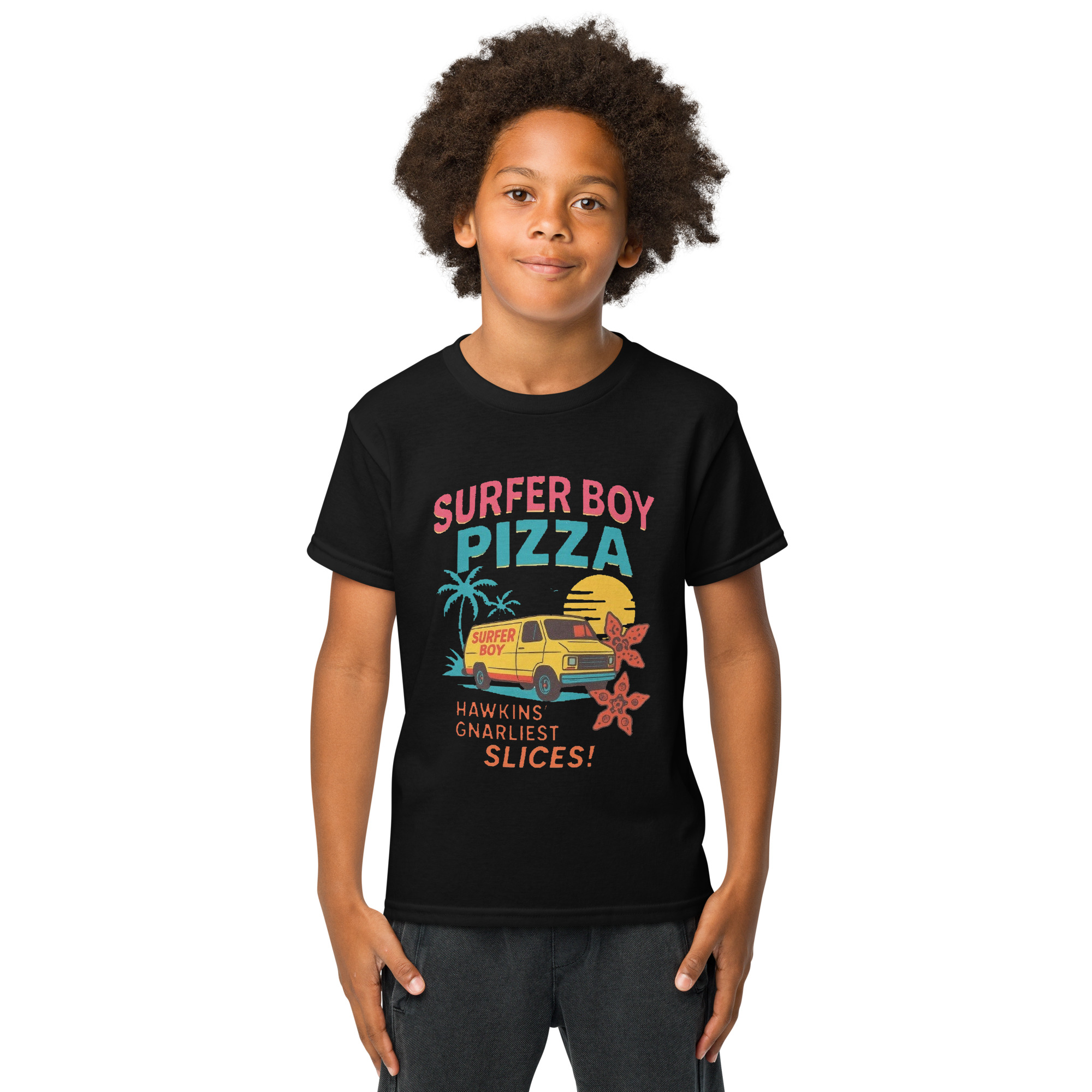 Stranger Things Surfer Boy Pizza Youth t-shirt - Shop Now at Rare Plus Apparel Stranger Things Surfer Boy Pizza Youth t-shirt - Image 2
