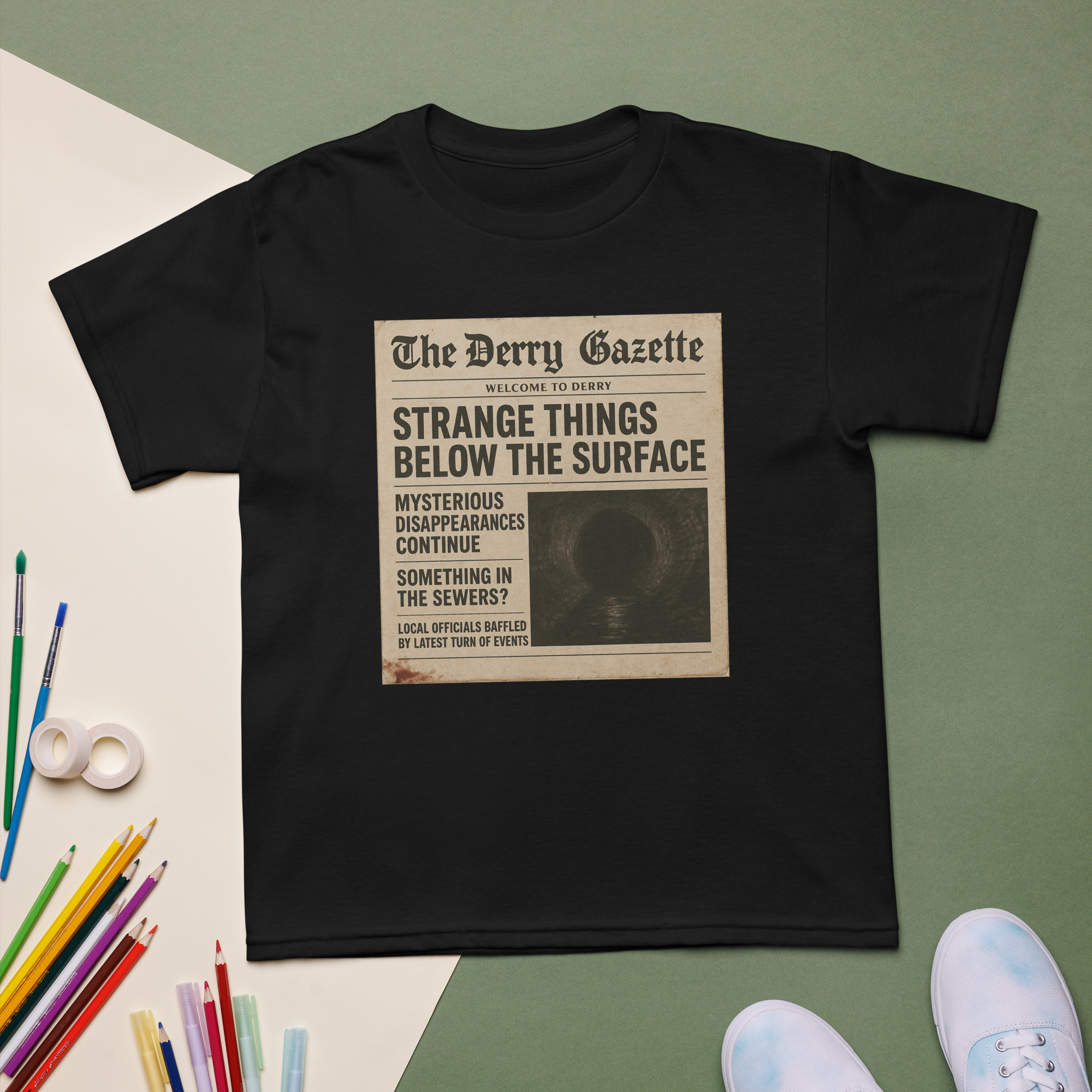 “The Derry Gazette” (Strange Things Below the Surface) Youth t-shirt - Shop Now at Rare Plus Apparel “The Derry Gazette” (Strange Things Below the Surface) Youth t-shirt - Image 2