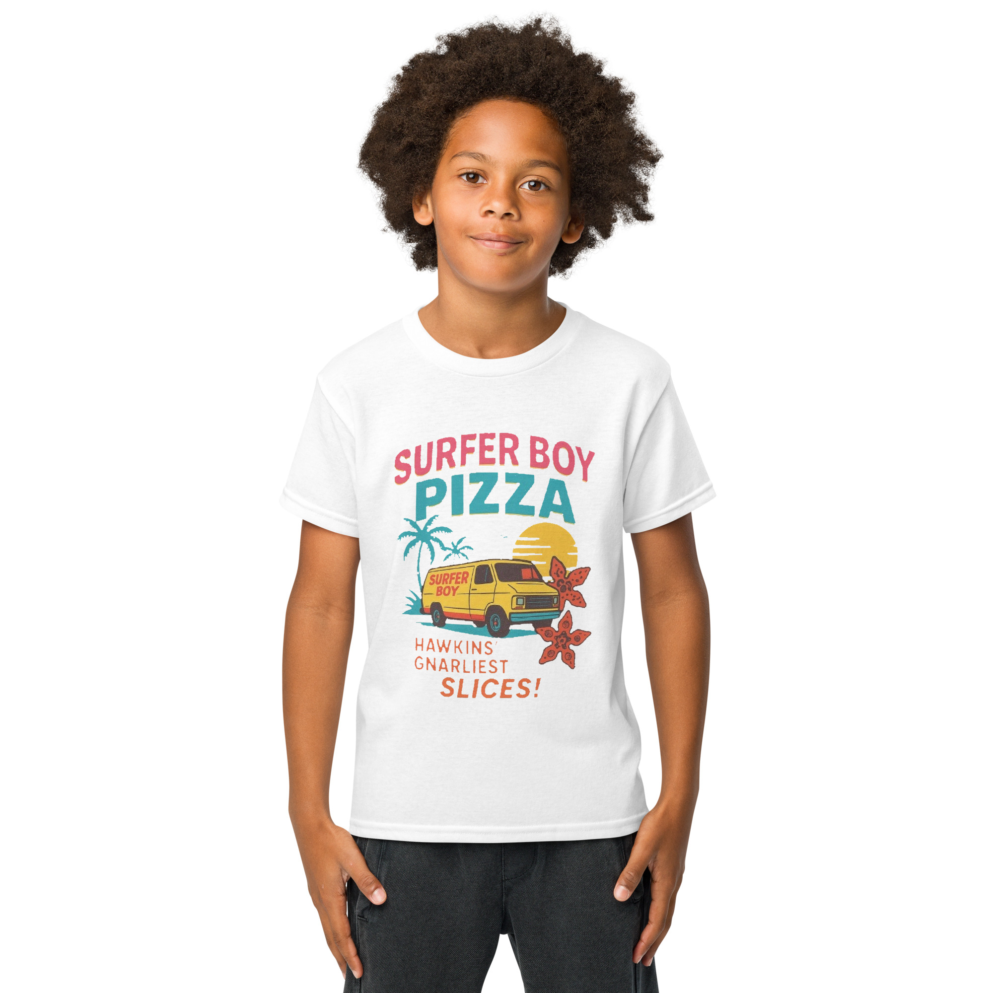 Stranger Things Surfer Boy Pizza Youth t-shirt - Shop Now at Rare Plus Apparel Stranger Things Surfer Boy Pizza Youth t-shirt - Image 25